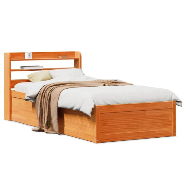 Bed frame with headboard, wax brown, 100x200cm, pine