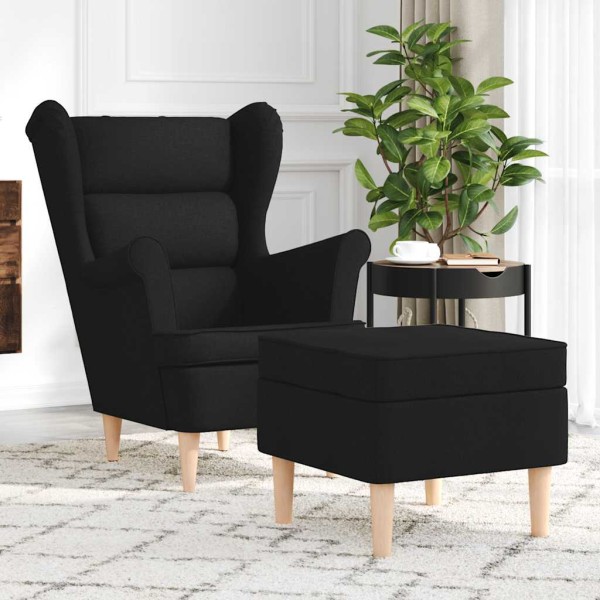 Armchair with footrest, black, fabric