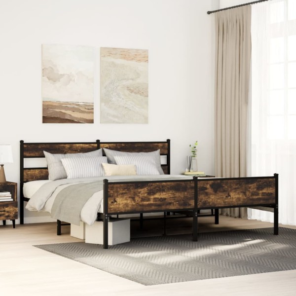 Bed frame without mattress, smoky oak, 200x200cm, metal