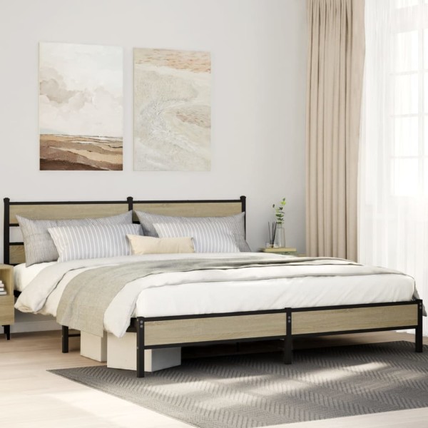 Bed frame without mattress, sonoma oak, 193x203cm, metal