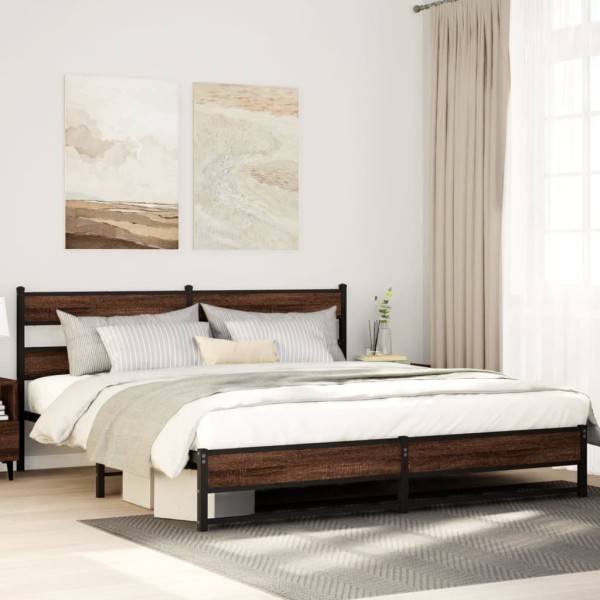 Bed frame without mattress, brown oak, 193x203cm, metal