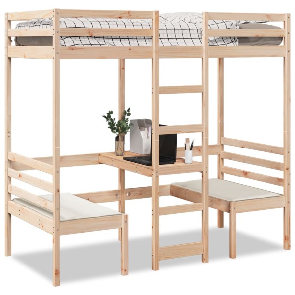 High bed with table and chairs, 90x200cm, pine