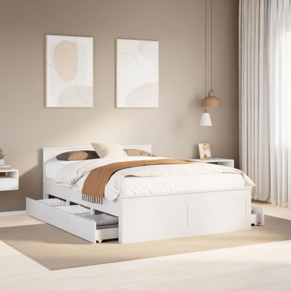 Bed frame without mattress with headboard, white, 140x200cm, pine