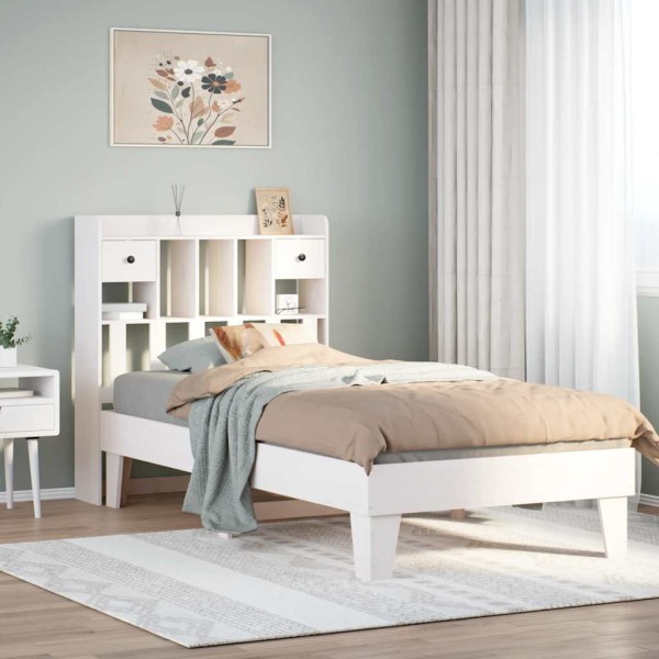 Bed frame without mattress, white, 90x190cm, solid pine