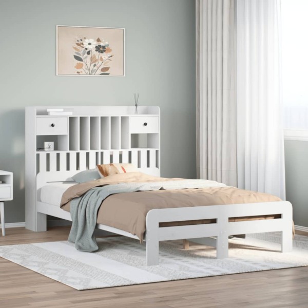 Bed with bookcase without mattress, white, 135x190cm, pine