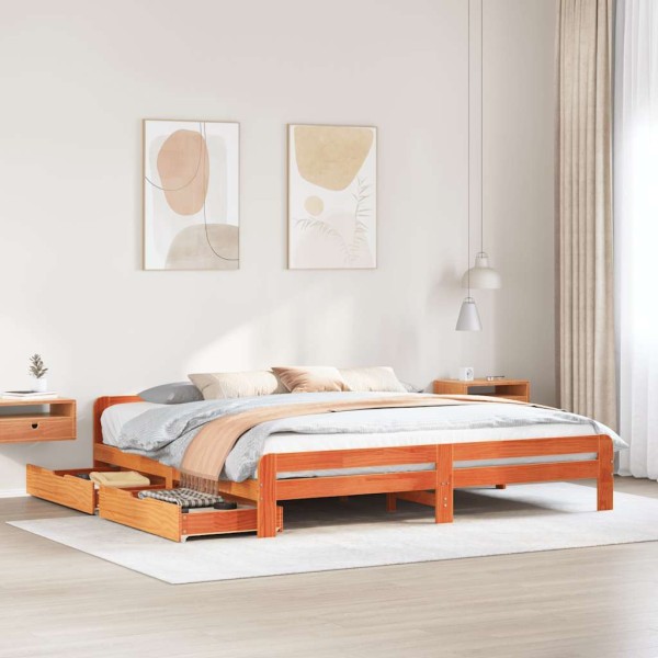 Bed frame without mattress, wax brown, 180x200cm, solid pine