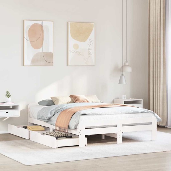 Bed frame without mattress, white, 140x200cm, solid pine