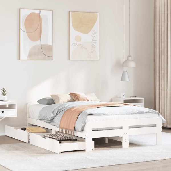 Bed frame without mattress, white, 135x190cm, solid pine