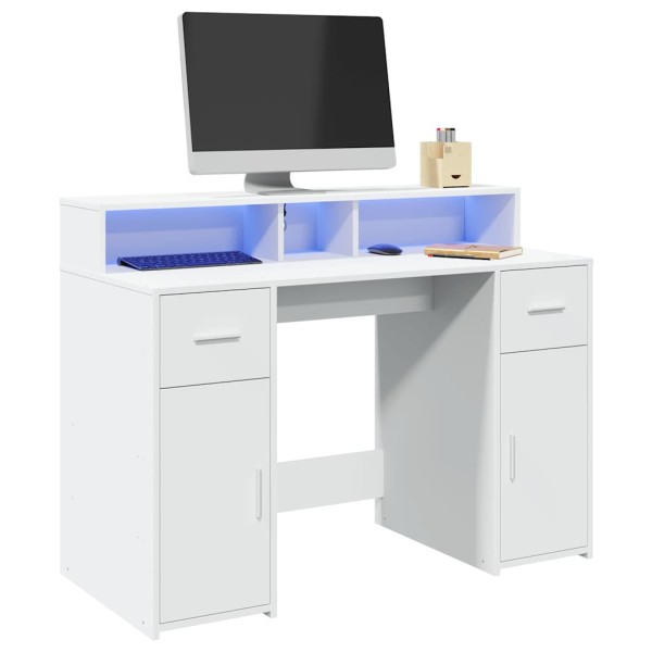 Desk with LED lighting, white, 120x55x91cm