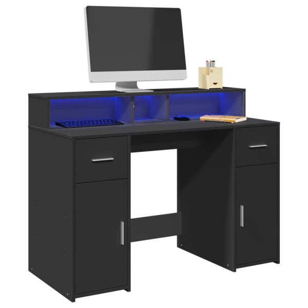 Desk with LED lighting, black, 120x55x91cm