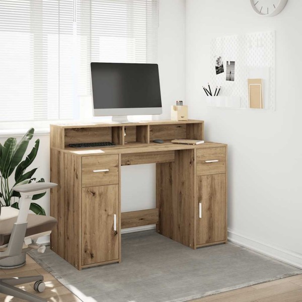 Desk with LED, artisan oak, 120x55x91cm, wood