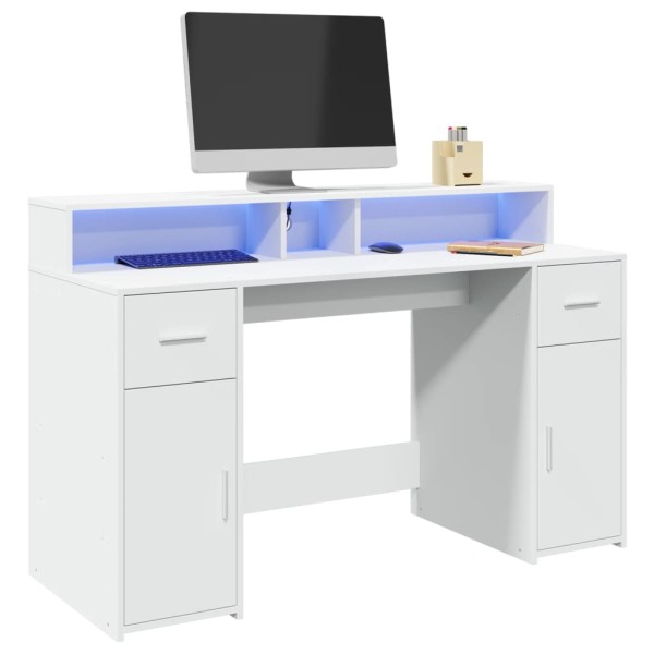Desk with LED lighting, white, 140x55x91cm