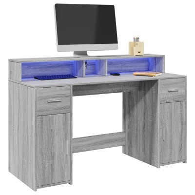 Desk with LED, gray oak,...