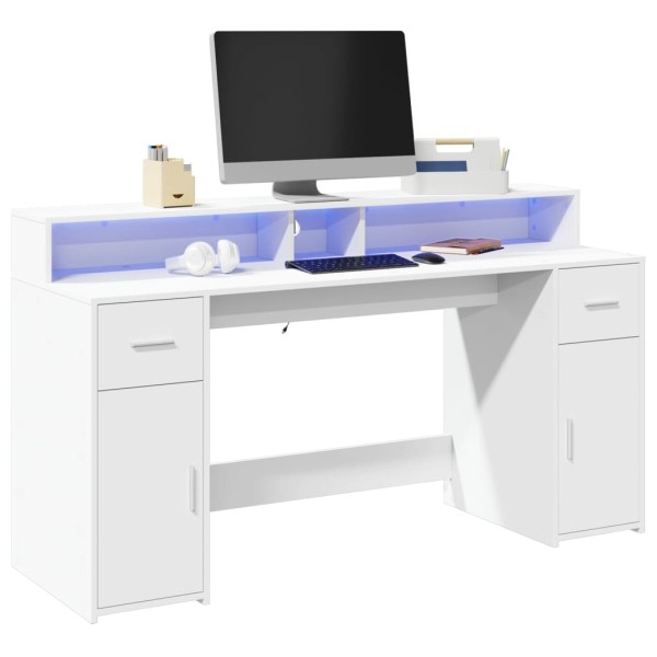 Desk with LED lighting, white, 160x55x91cm