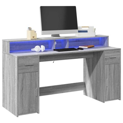 Desk with LED, gray oak,...