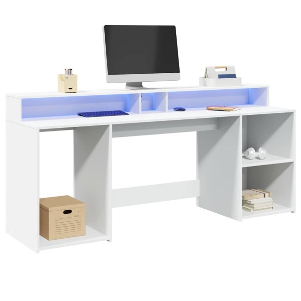 Desk with LED lighting, white, 200x55x91cm