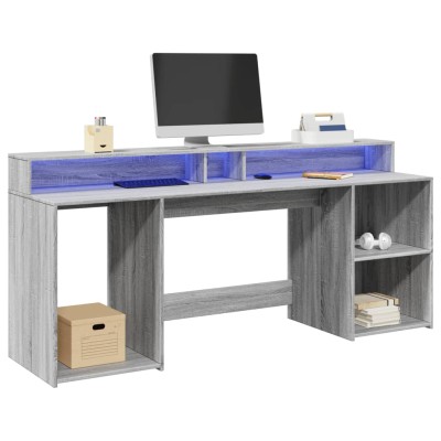 Desk with LED, gray oak,...
