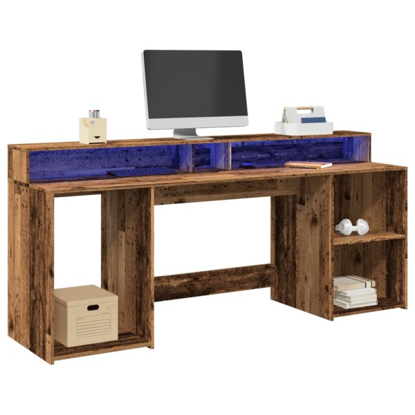 Desk with LED, gray oak, 200x55x91cm, wood