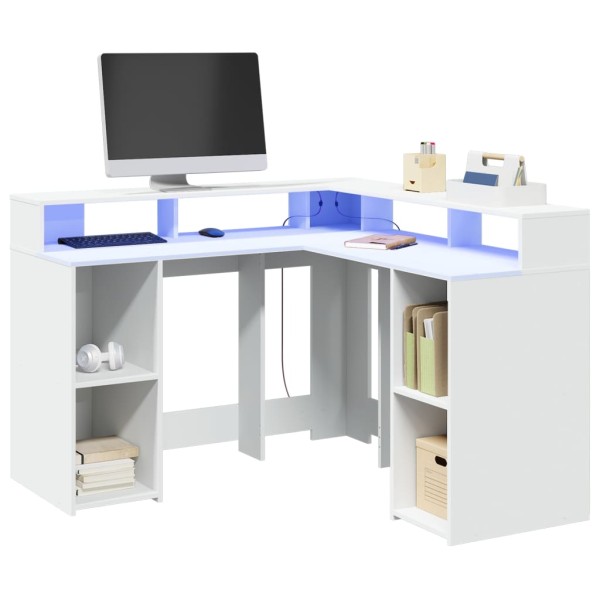Desk with LED lighting, white, 130x130x91cm
