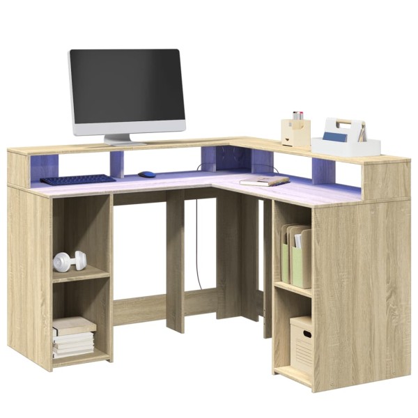 Desk with LED lighting, oak, 130x130x91cm