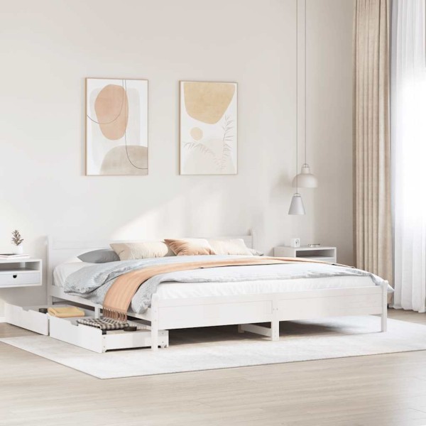 Bed frame without mattress, white, 180x200cm, solid pine