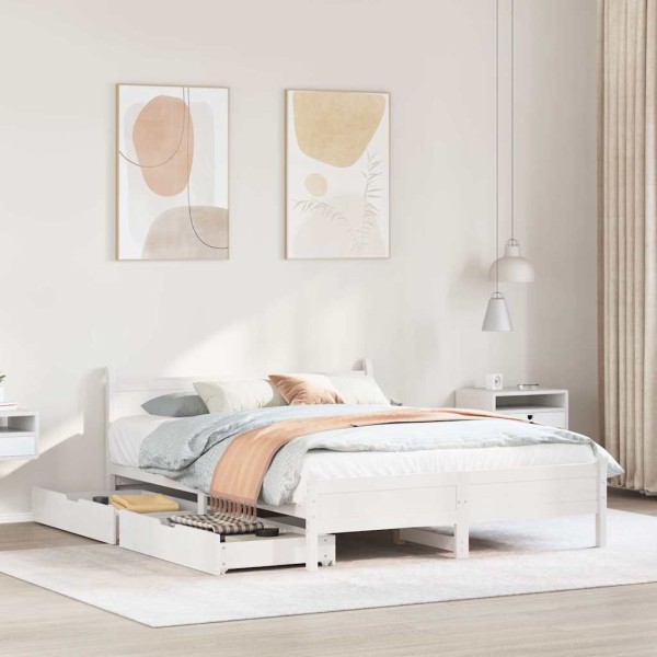 Bed frame without mattress, white, 140x190cm, solid pine