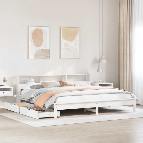 Bed with bookcase without mattress, white, 180x200cm, pine