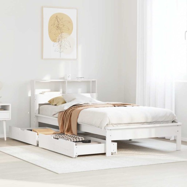 Bed with bookcase without mattress, white, 100x200cm, pine