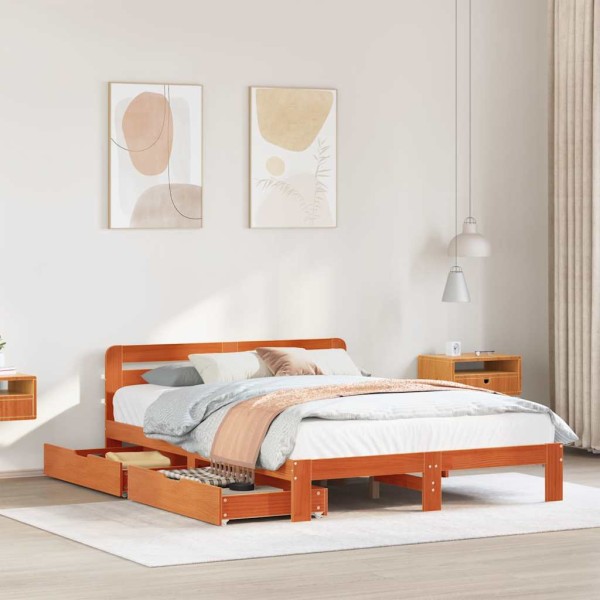 Bed frame without mattress, wax brown, 160x200cm, solid pine
