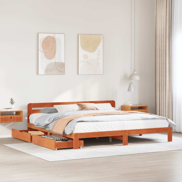 Bed frame without mattress, wax brown, 180x200cm, solid pine