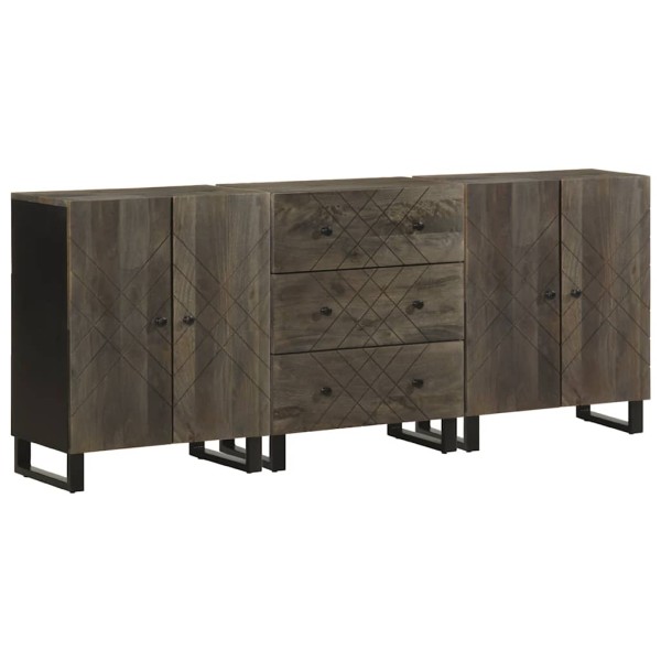 3-piece sideboard black 60x33x75 cm solid mango wood