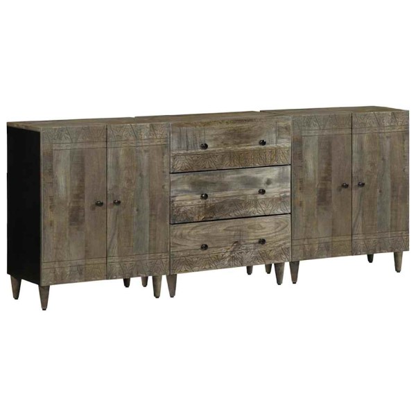 3-piece sideboard light gray 60x33.5x75cm solid mango wood