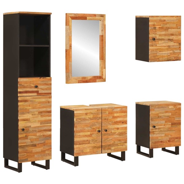 Bathroom sets with drawers 5 pcs Natural Solid mango wood