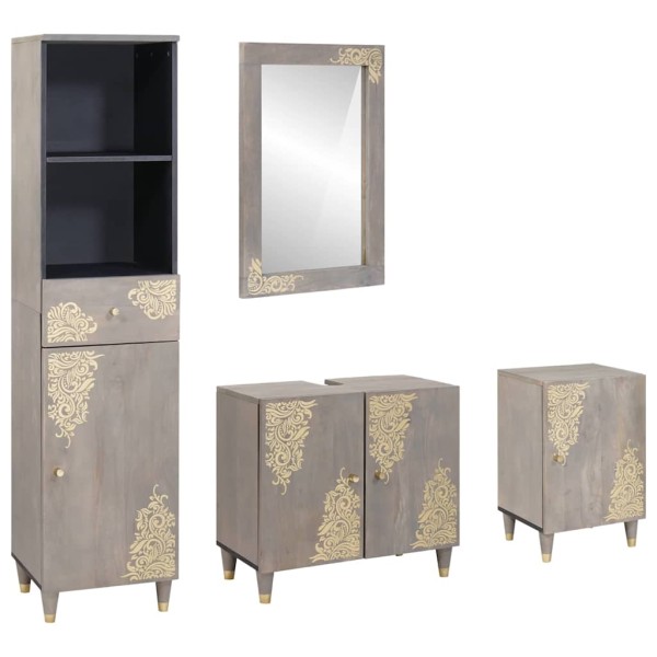Bathroom cabinet set 4 pcs Gray Solid mango wood