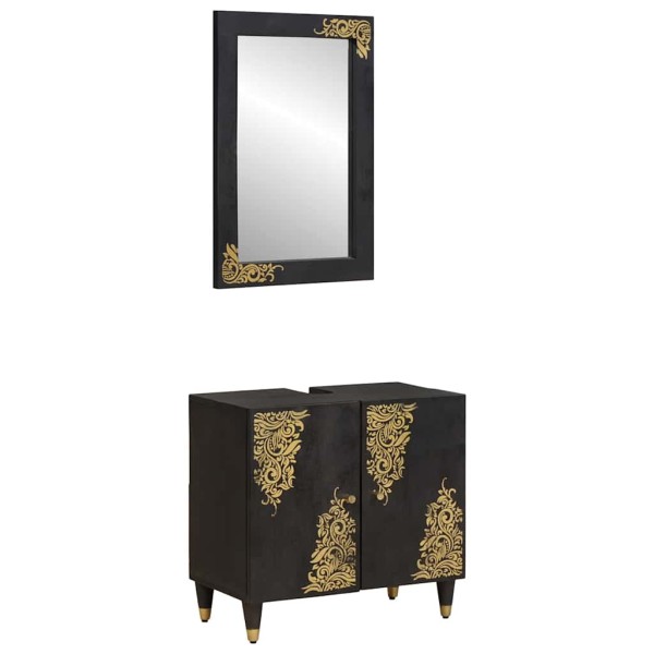 Bathroom cabinet set 2 pcs Black Solid mango wood