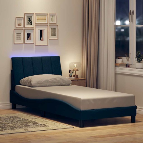 Bed frame without mattress, Hanko, blue, 80x200 cm, fabric