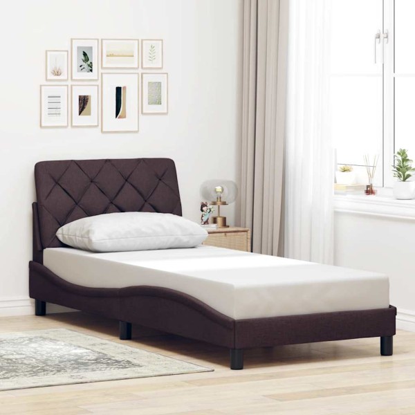 Bed frame without mattress, dark brown, 80x200cm, fabric