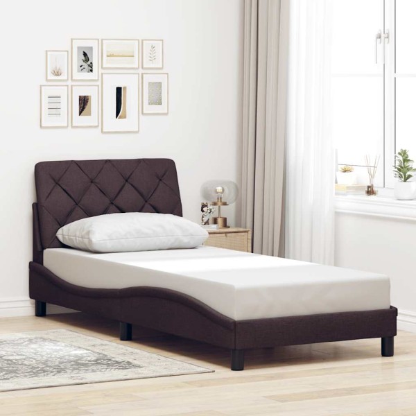 Bed frame without mattress, dark brown, 90x190cm, fabric