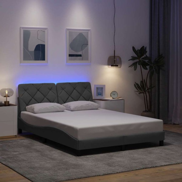 Bed frame with LED without mattress, light gray, 140x190 cm