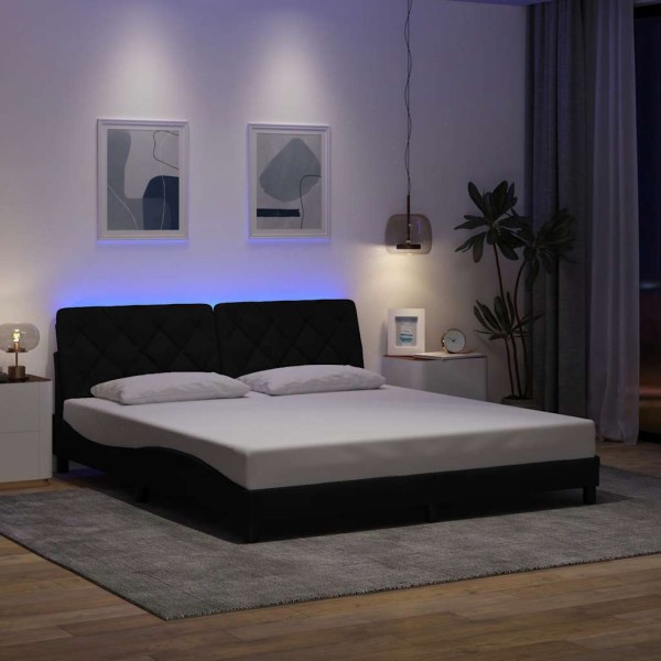 Bed frame with LED without mattress, black, 180x200 cm