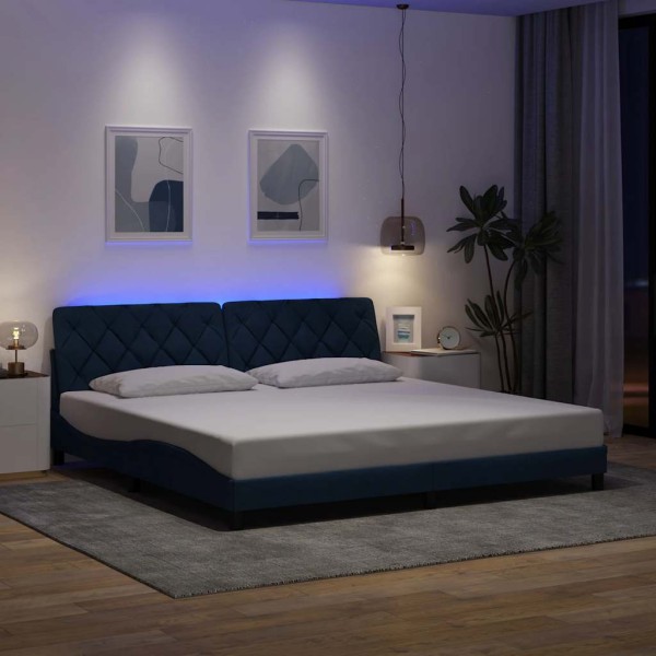 Bed frame with LED without mattress, blue color, 200x200 cm