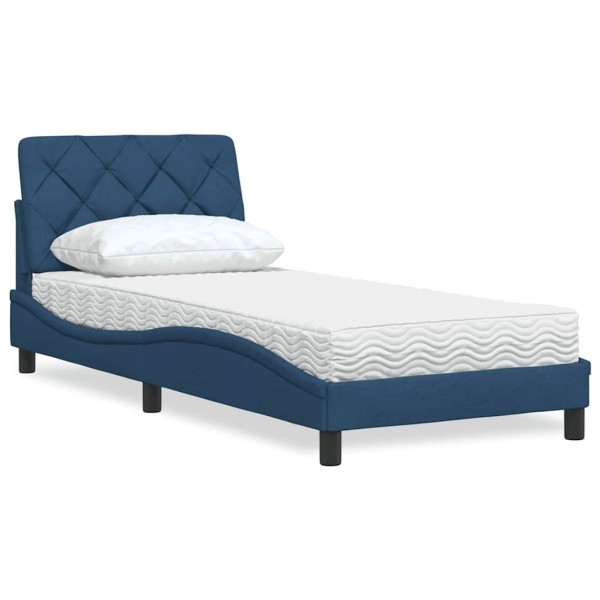 Bed with mattress, blue, 80x200cm, fabric