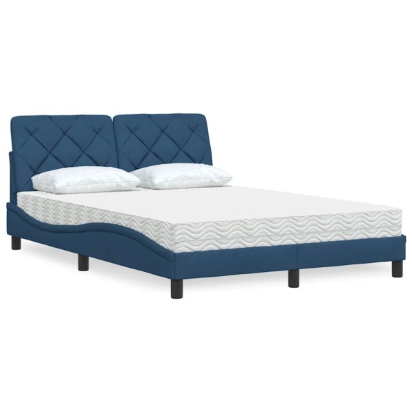 Bed with mattress, blue, 140x200cm, fabric