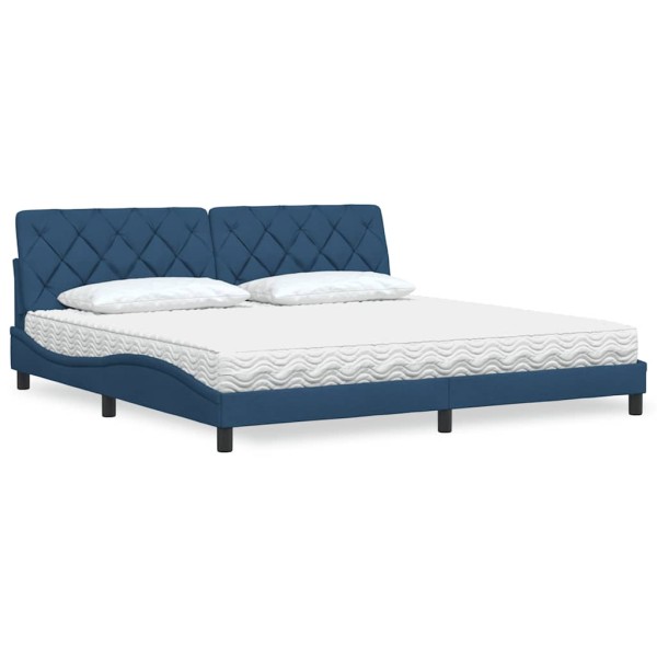 Bed with mattress, blue, 200x200cm, fabric