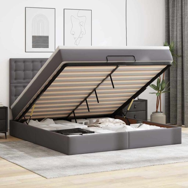 Ottoman bed frame with mattress, gray, 180x200cm, artificial leather