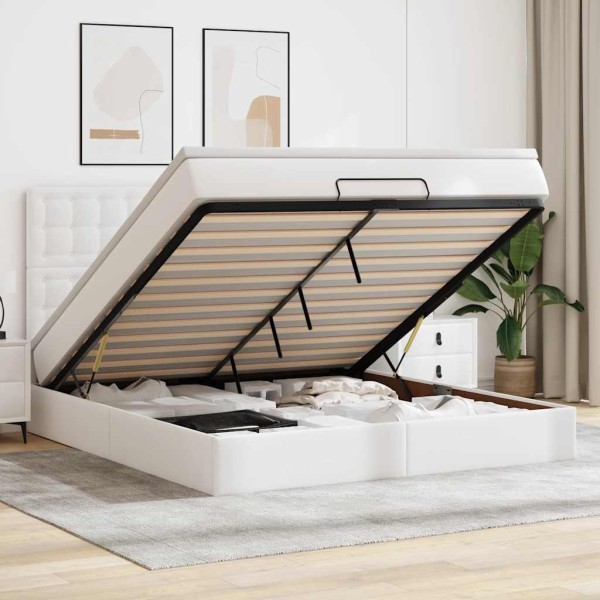 Ottoman bed frame with mattress, white, 180x200cm, artificial leather