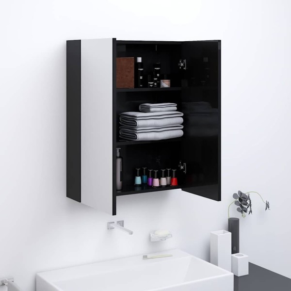 Mirror bathroom cabinet, black, 60x15x75cm, MDF, glossy