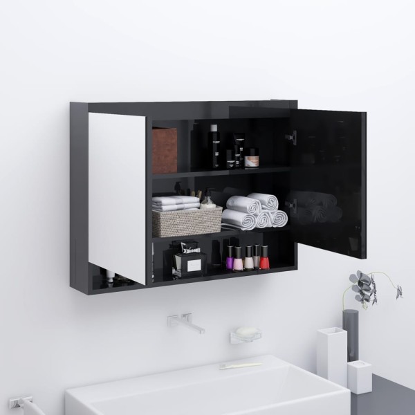 Mirror bathroom cabinet, black, 80x15x60cm, MDF, glossy