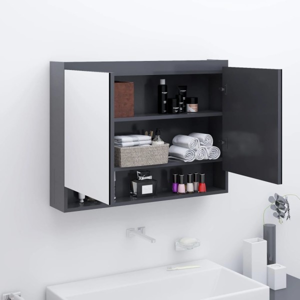 Mirror bathroom cabinet, gray, 80x15x60cm, MDF