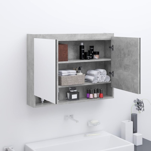 Mirror bathroom cabinet, concrete gray, 80x15x60cm, MDF